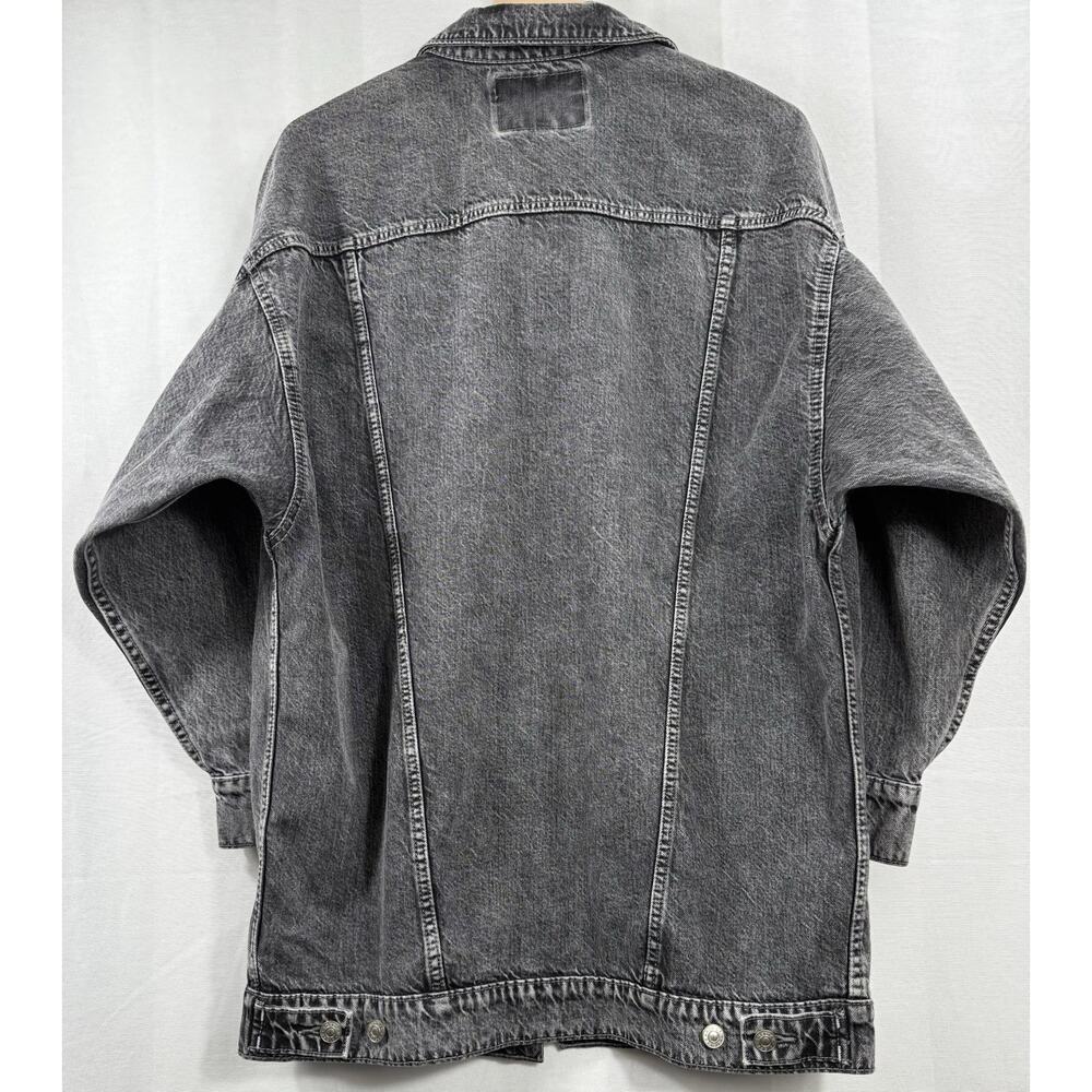 American Eagle Jean Jacket S/P UNISEX Black Denim Trucker Grunge Biker Unlined - Picture 2 of 16